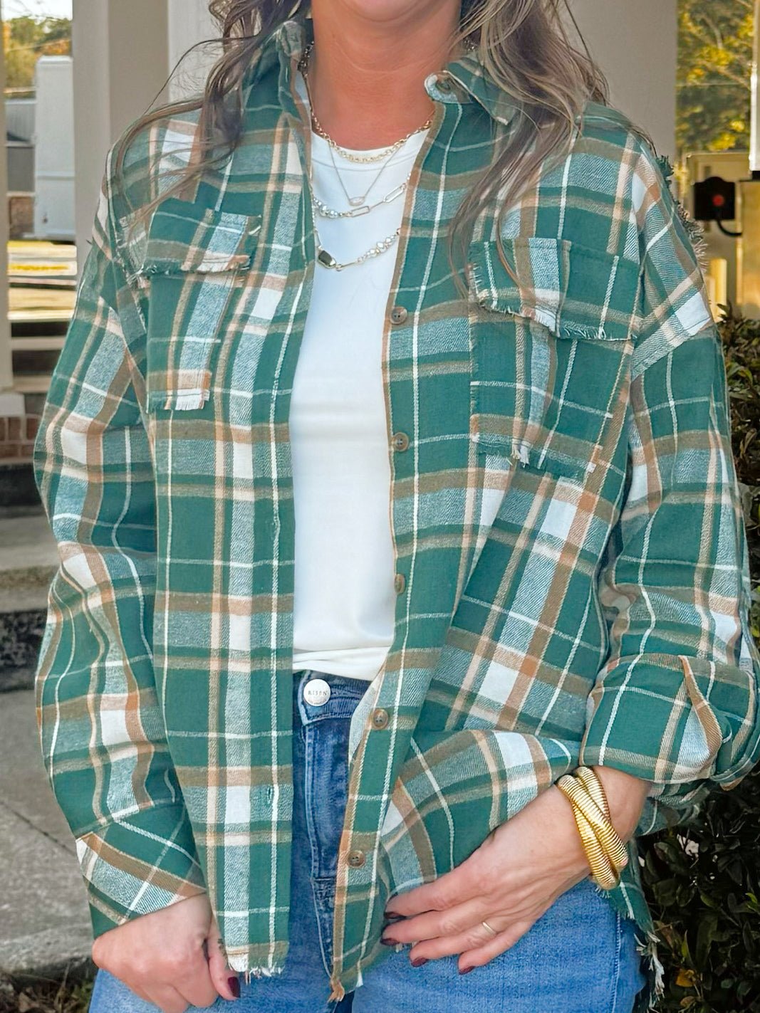 Evergreen Trails Plaid Button - Up Top - Jessi Jayne Boutique