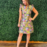 Gilded Rose Ruffle Sleeve Dress - Jessi Jayne Boutique
