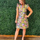 Gilded Rose Ruffle Sleeve Dress - Jessi Jayne Boutique