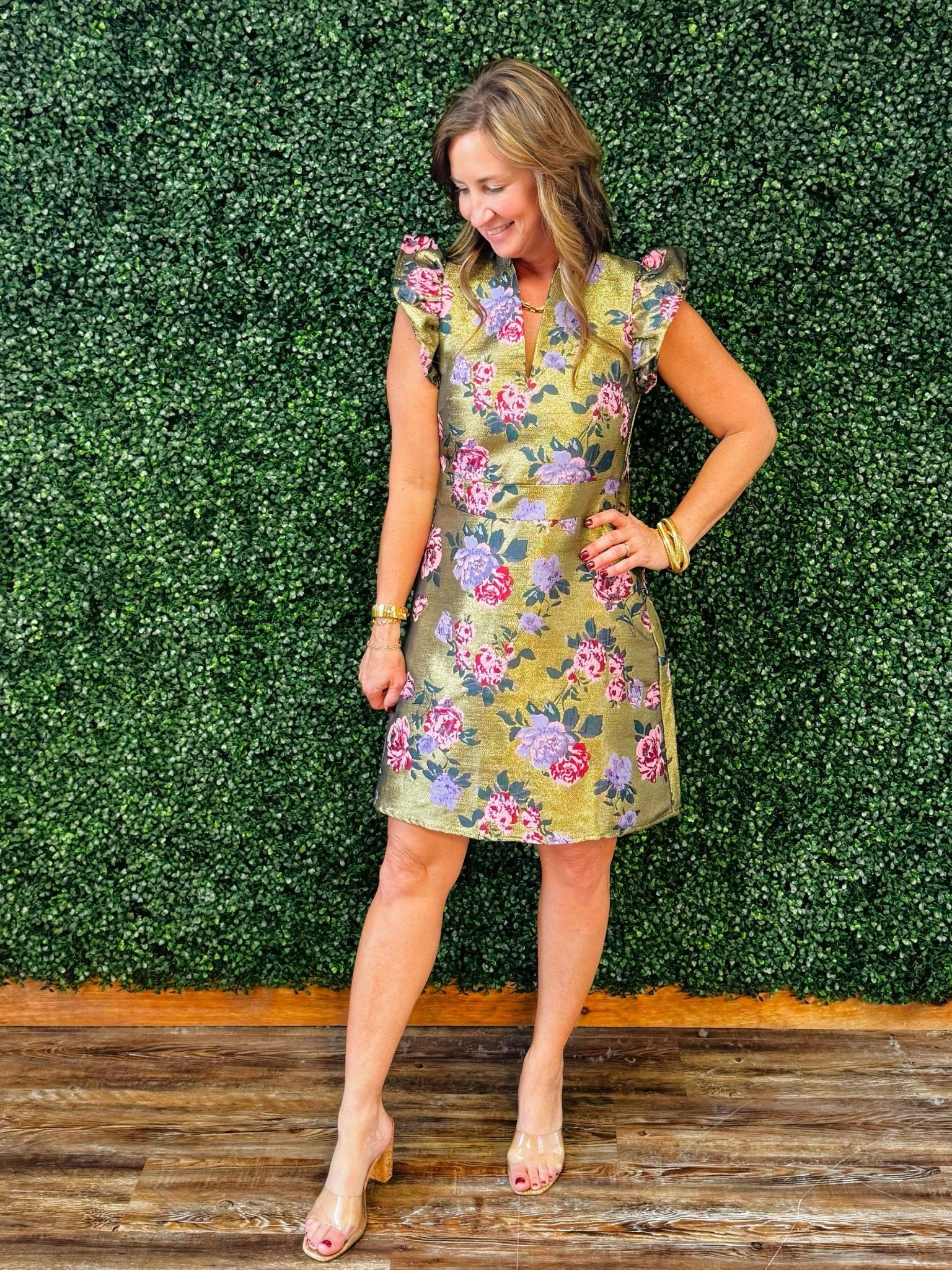 Gilded Rose Ruffle Sleeve Dress - Jessi Jayne Boutique