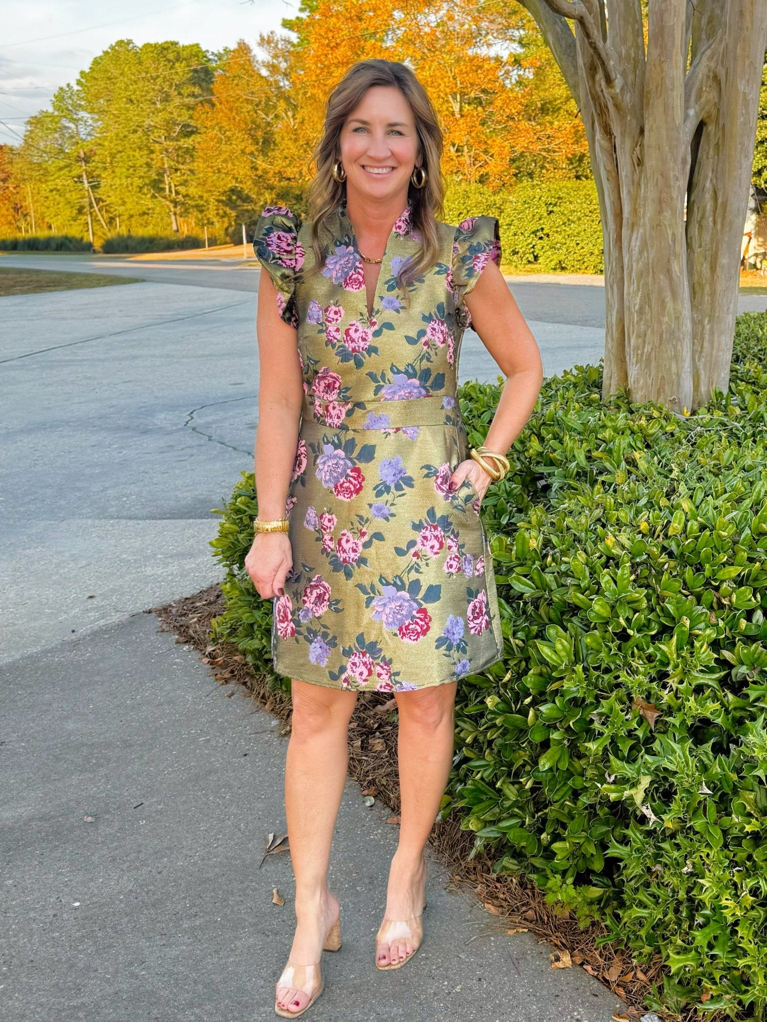 Gilded Rose Ruffle Sleeve Dress - Jessi Jayne Boutique