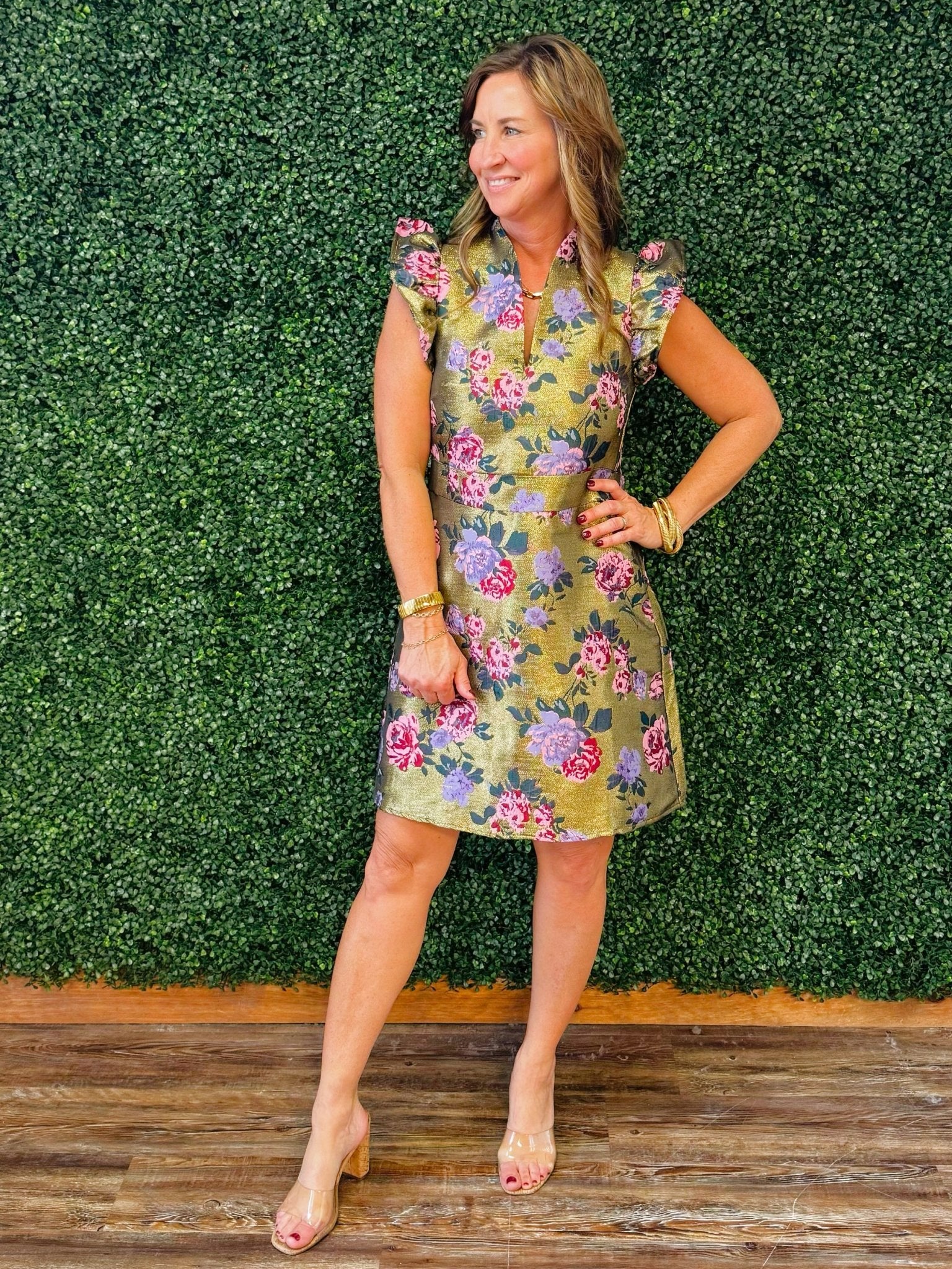 Gilded Rose Ruffle Sleeve Dress - Jessi Jayne Boutique