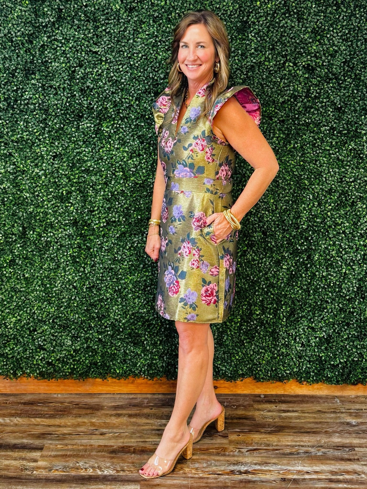 Gilded Rose Ruffle Sleeve Dress - Jessi Jayne Boutique