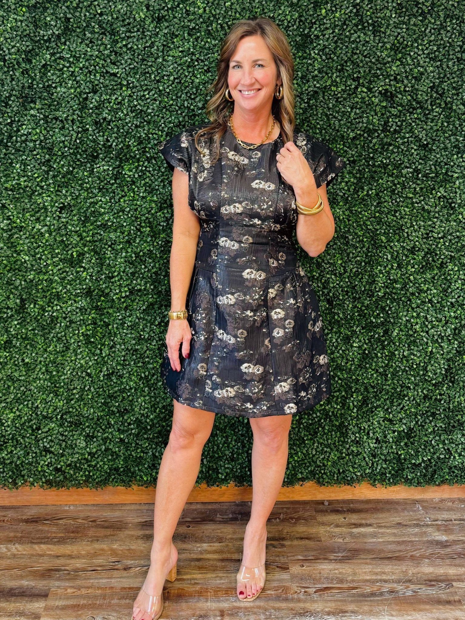 Black Petal Shimmer Dress - Jessi Jayne Boutique