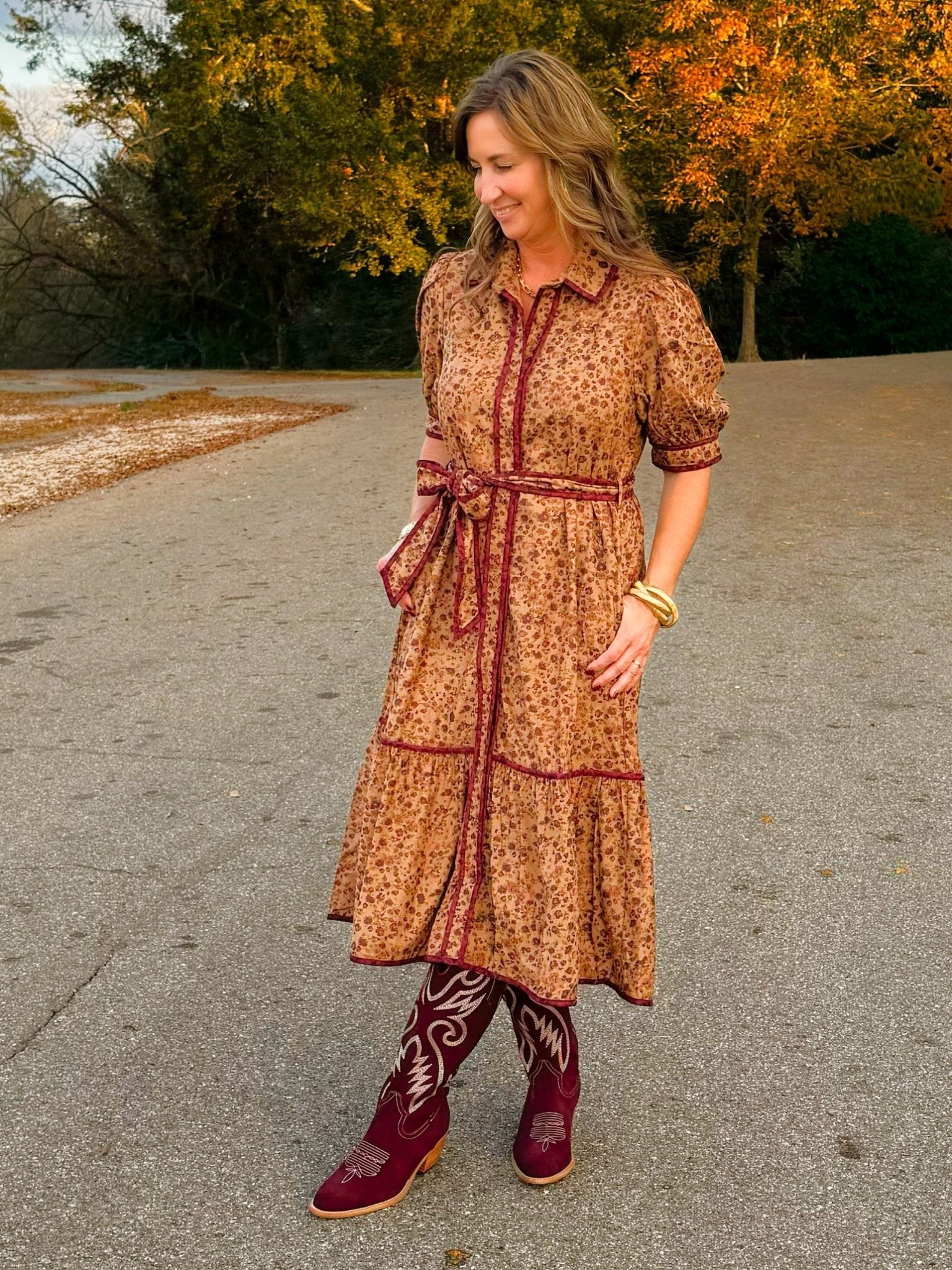 Autumn Rose Corduroy Midi Dress - Jessi Jayne Boutique
