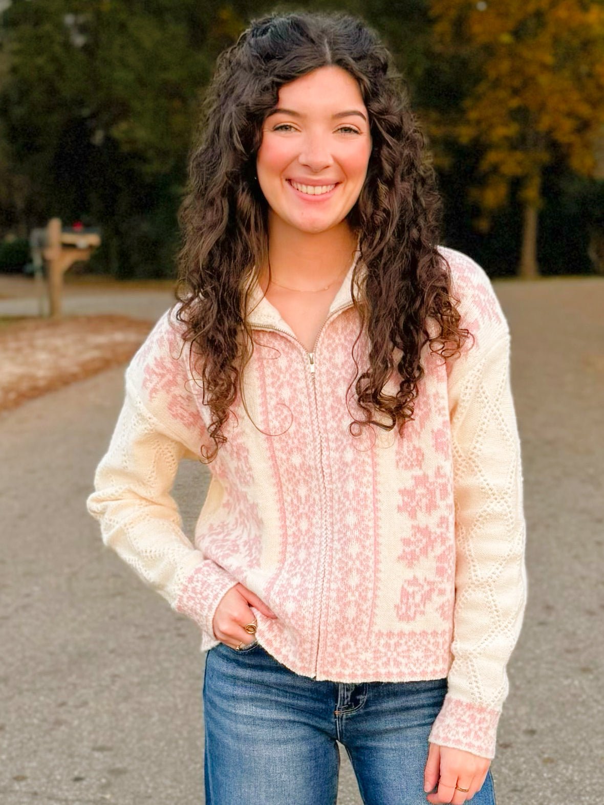 Blush Snowfall Zip Up Sweater - Jessi Jayne Boutique