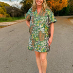Evergreen Botanical Puff Sleeve Dress - Jessi Jayne Boutique