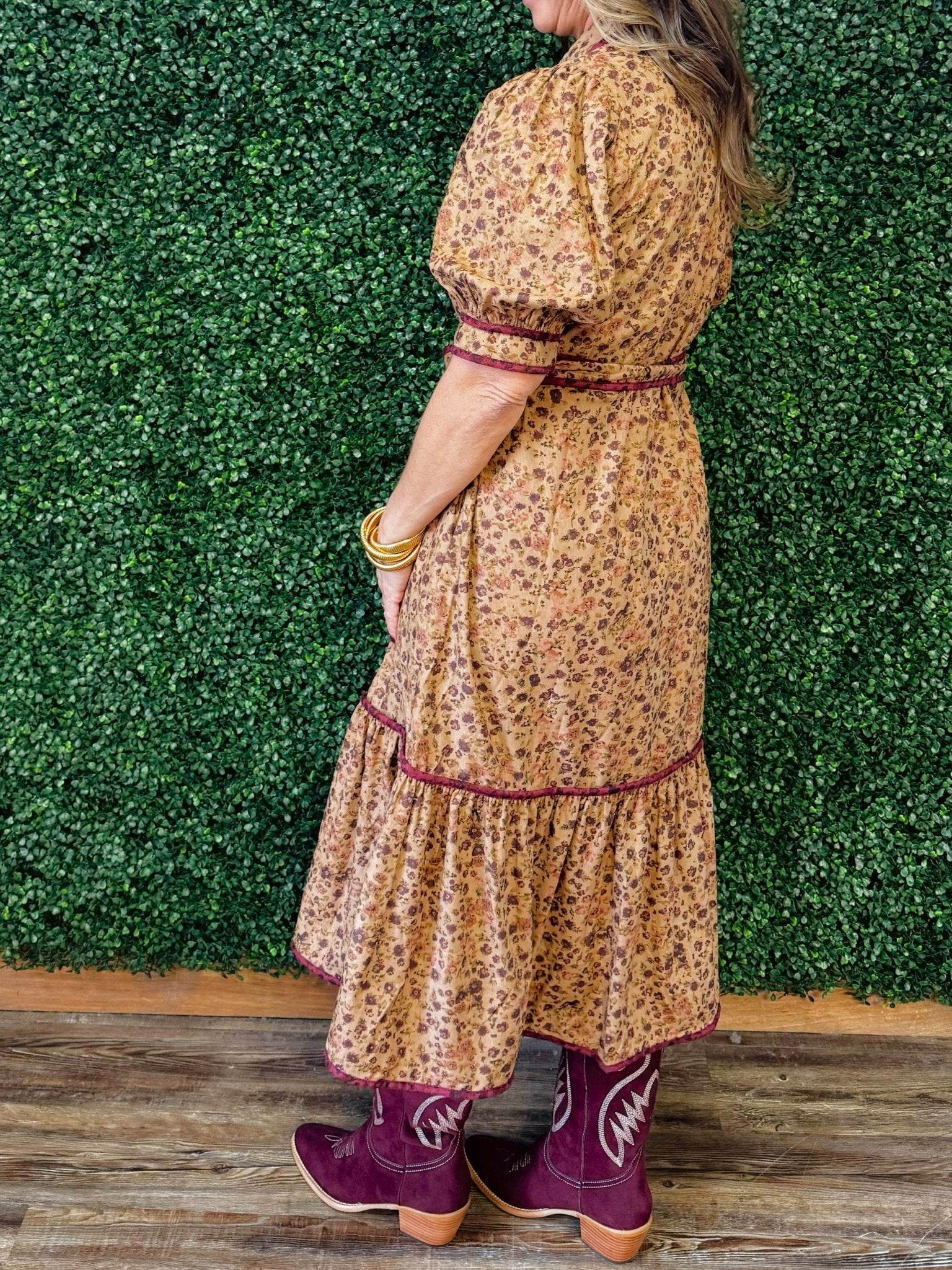 Autumn Rose Corduroy Midi Dress - Jessi Jayne Boutique