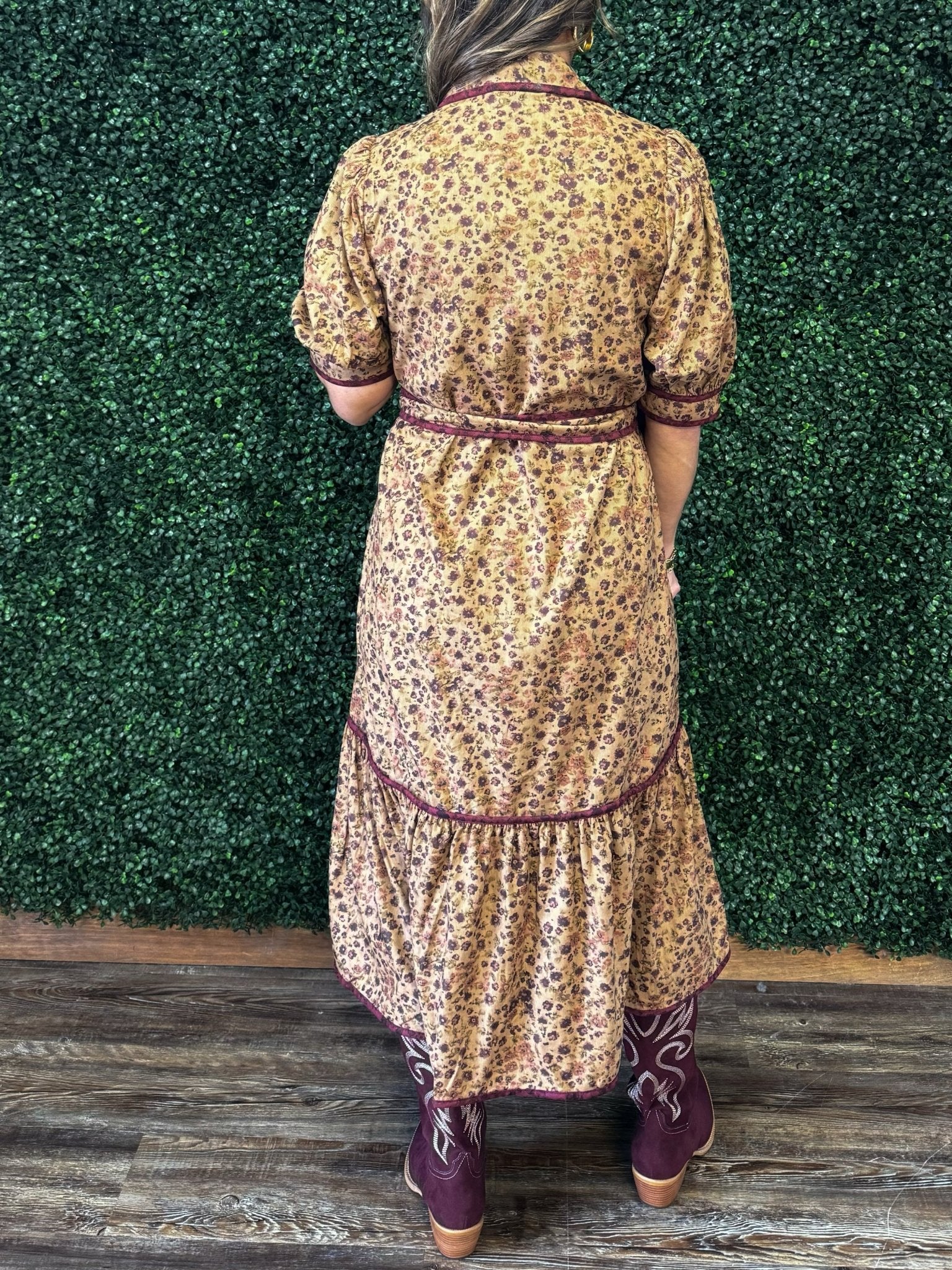 Autumn Rose Corduroy Midi Dress - Jessi Jayne Boutique