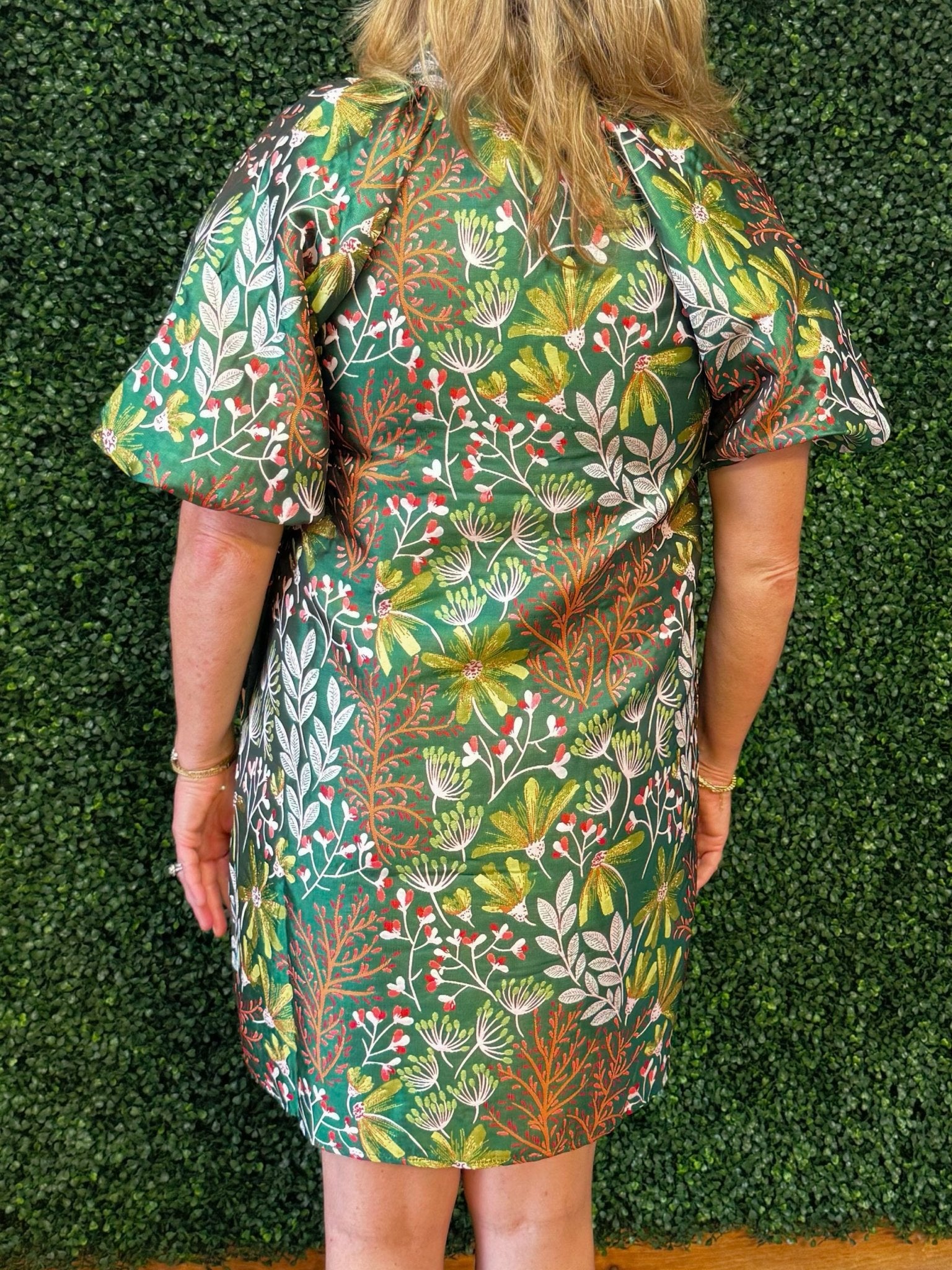 Evergreen Botanical Puff Sleeve Dress - Jessi Jayne Boutique
