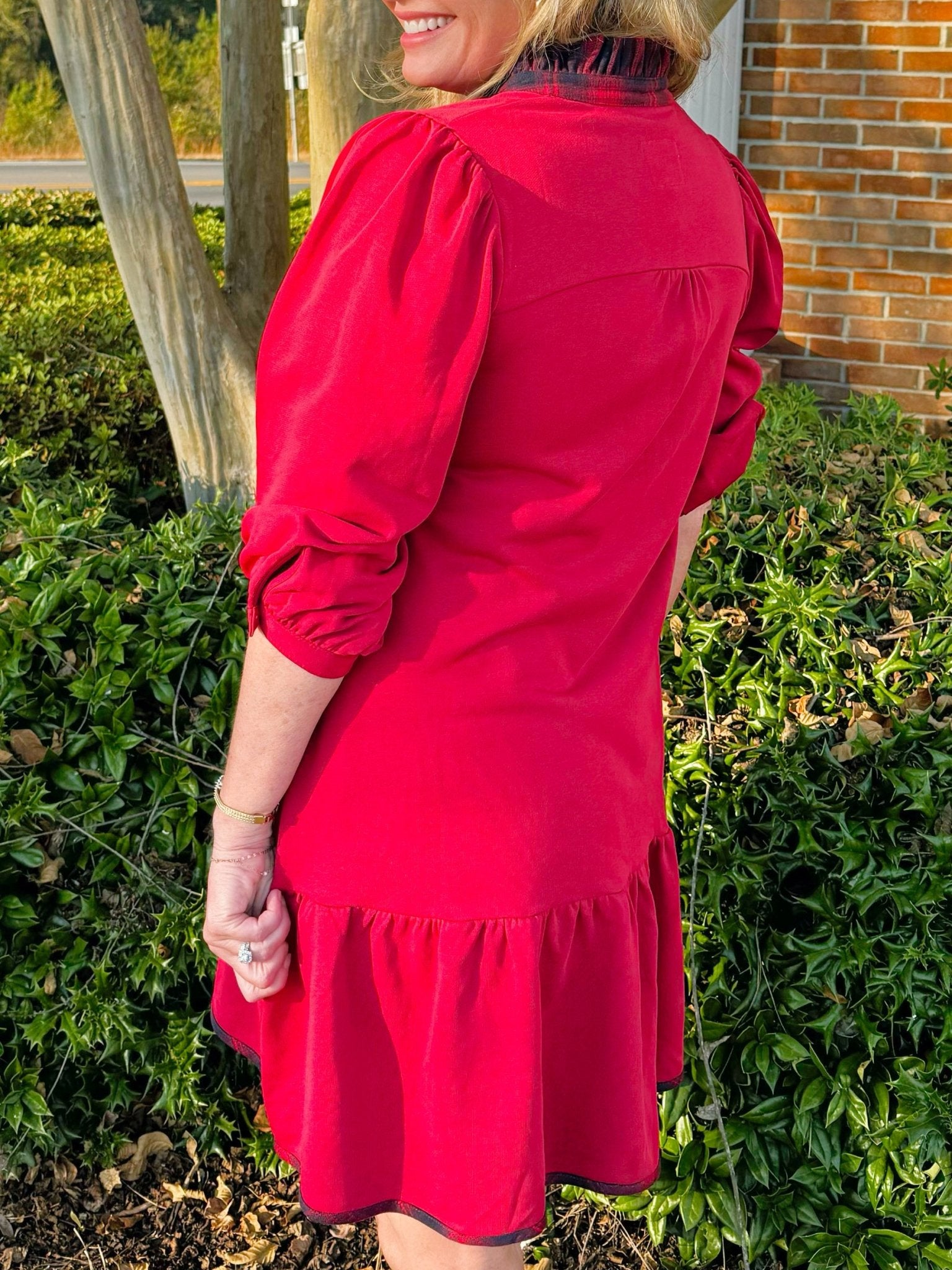 Wine and Wander Plaid Trim Dress - Jessi Jayne Boutique