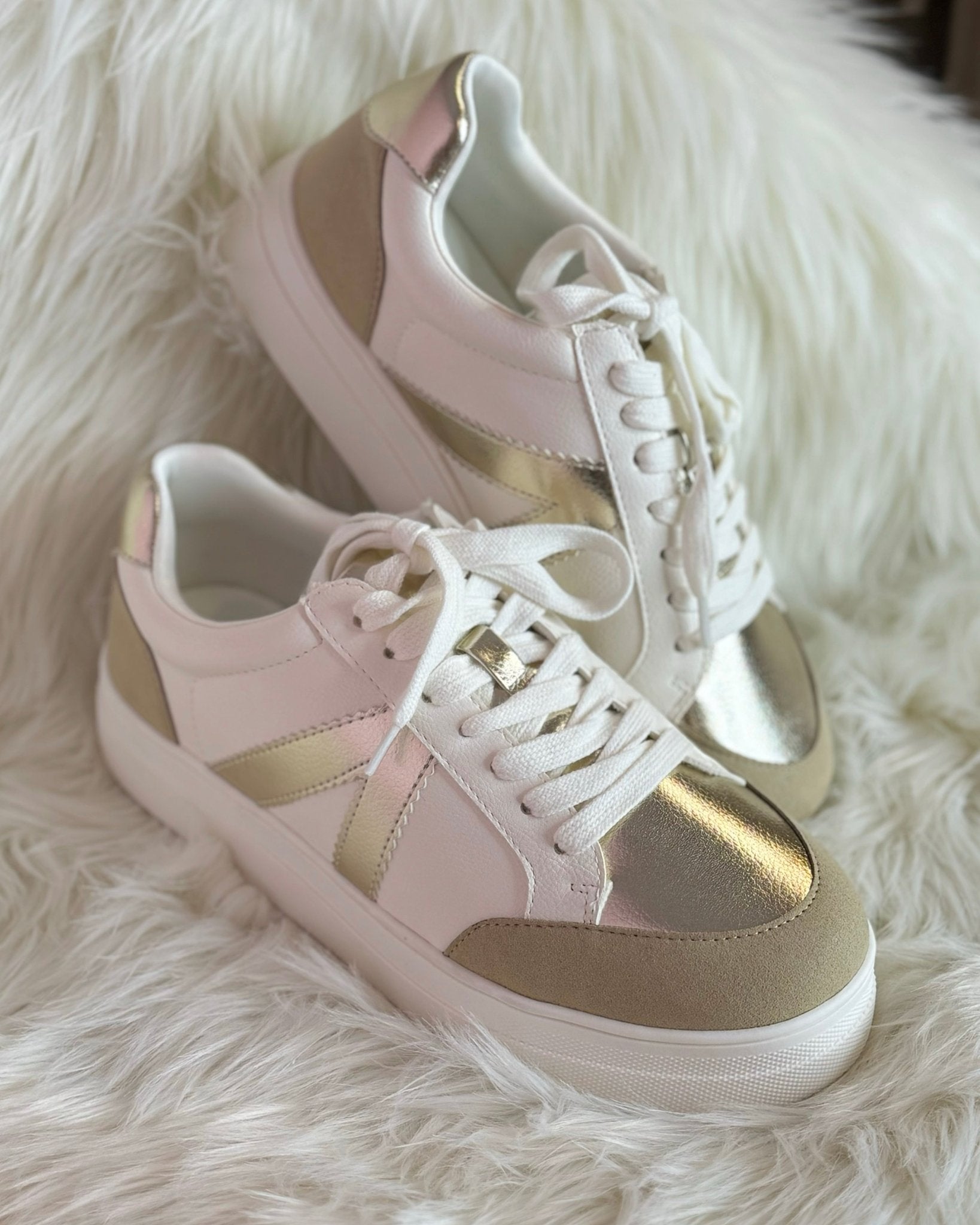 Mia Astra White Sand Gold Sneakers - Jessi Jayne Boutique