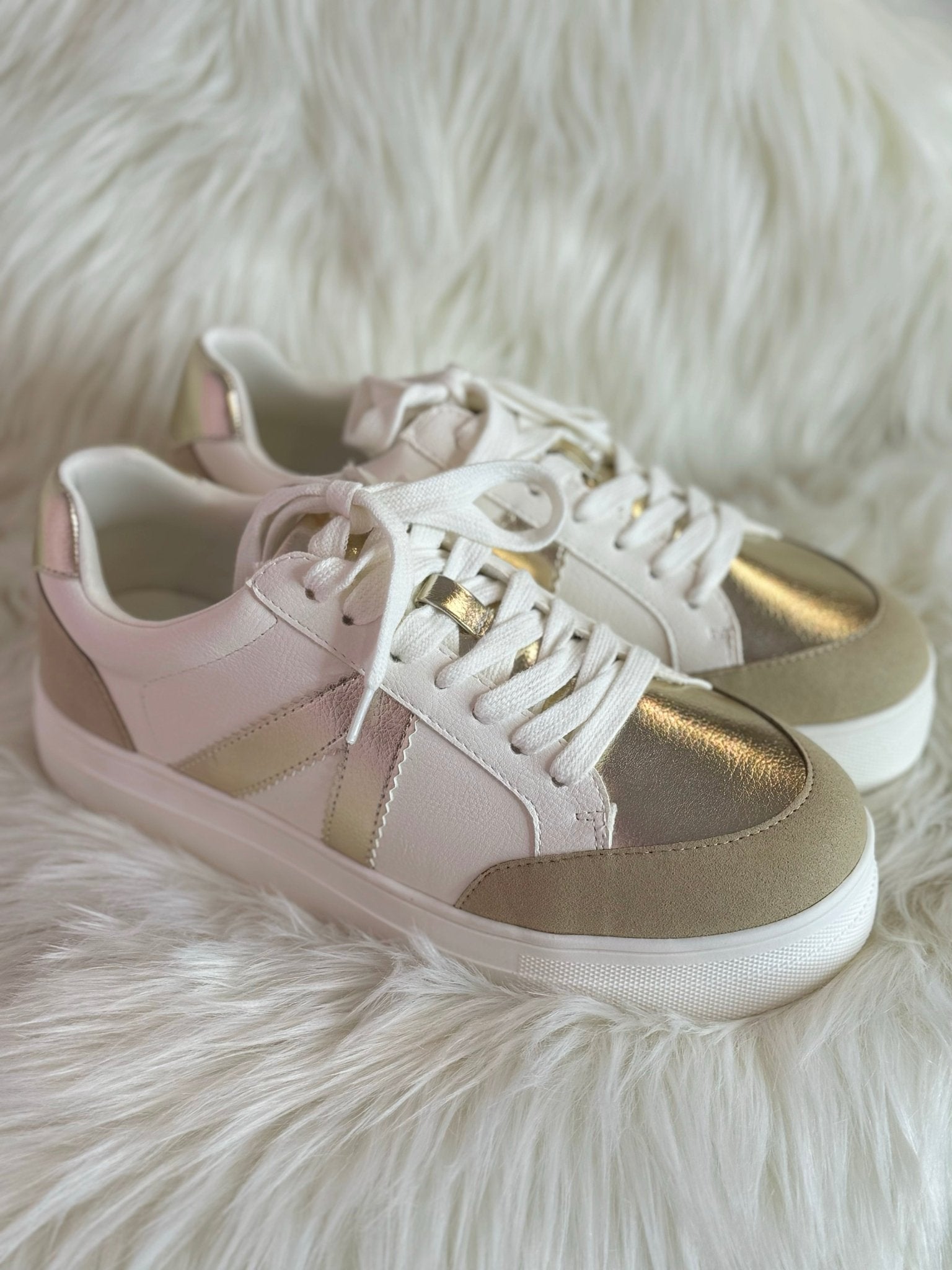 Mia Astra White Sand Gold Sneakers - Jessi Jayne Boutique