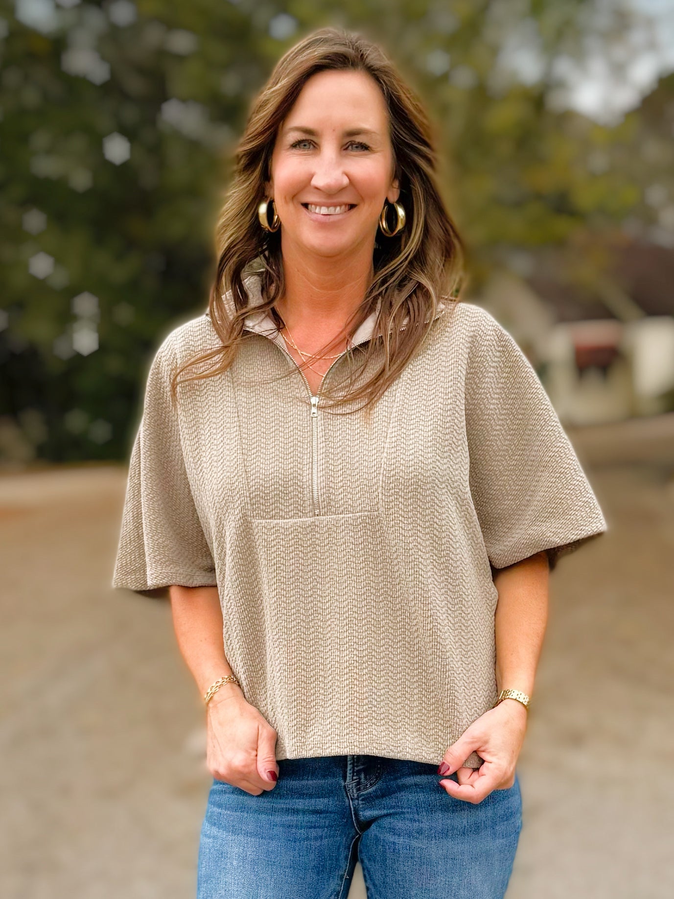 Ridge Textured Half Zip Top - Jessi Jayne Boutique