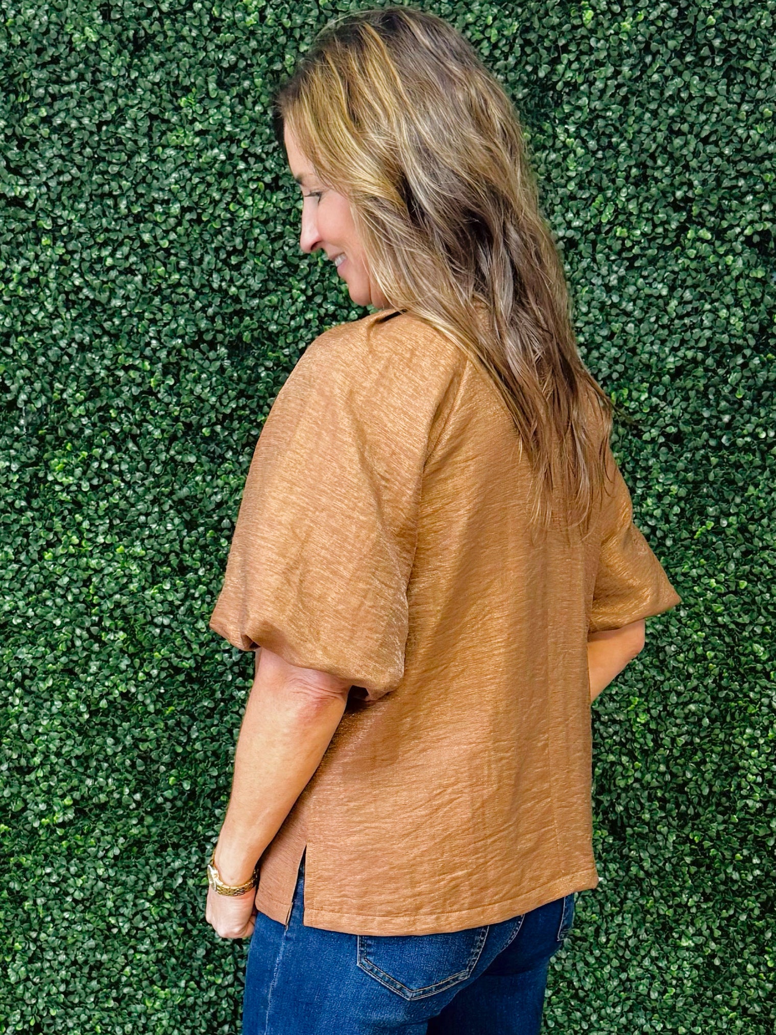 Bronze Bloom Gold Button Top - Jessi Jayne Boutique