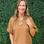 Bronze Bloom Gold Button Top - Jessi Jayne Boutique