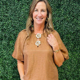 Bronze Bloom Gold Button Top - Jessi Jayne Boutique