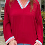 Burgundy Contrast V - Neck Top - Jessi Jayne Boutique