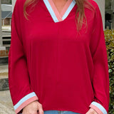 Burgundy Contrast V - Neck Top - Jessi Jayne Boutique