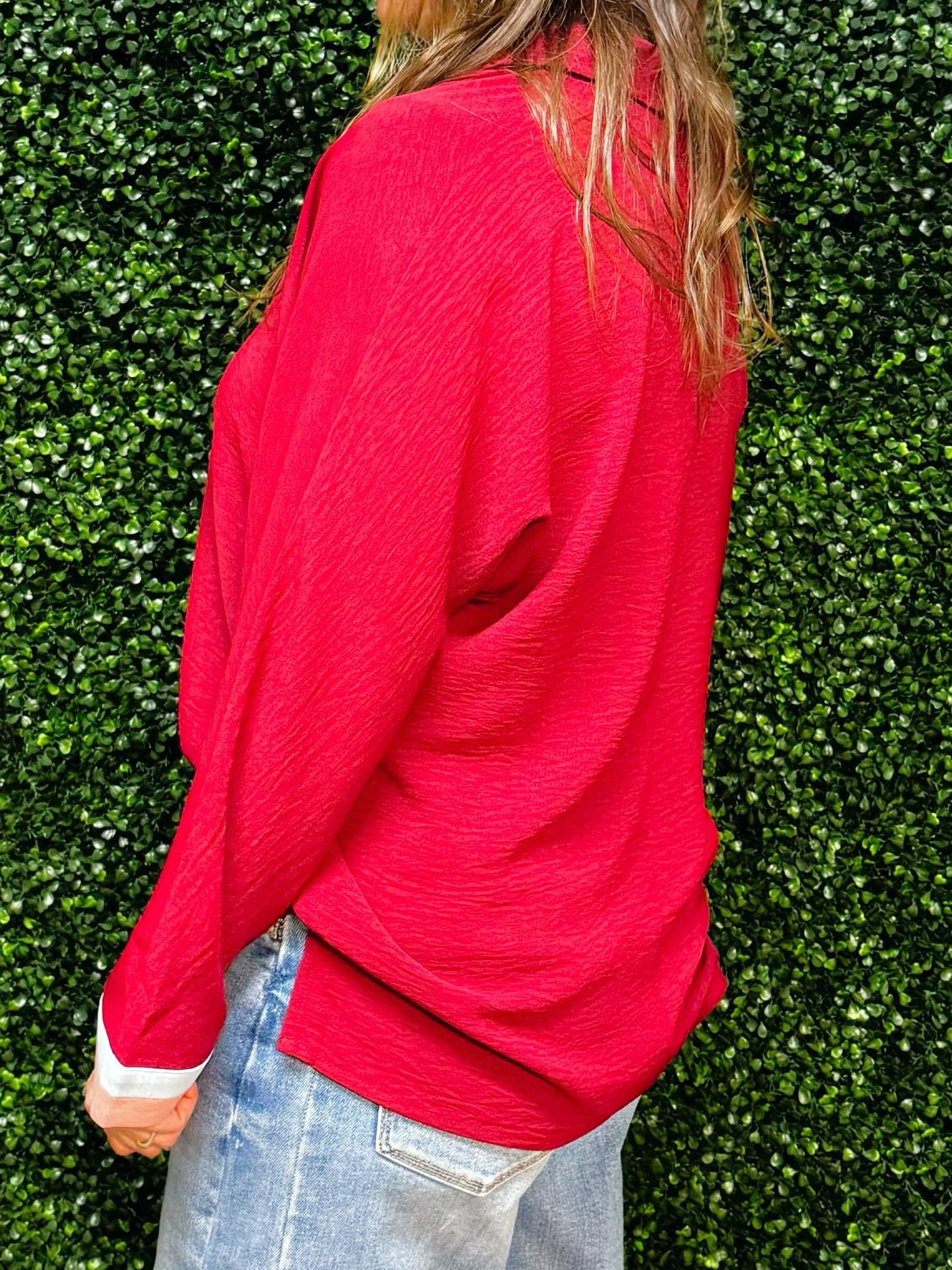 Burgundy Contrast V - Neck Top - Jessi Jayne Boutique