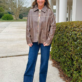 Urban Washed Brown Faux Leather Jacket - Jessi Jayne Boutique
