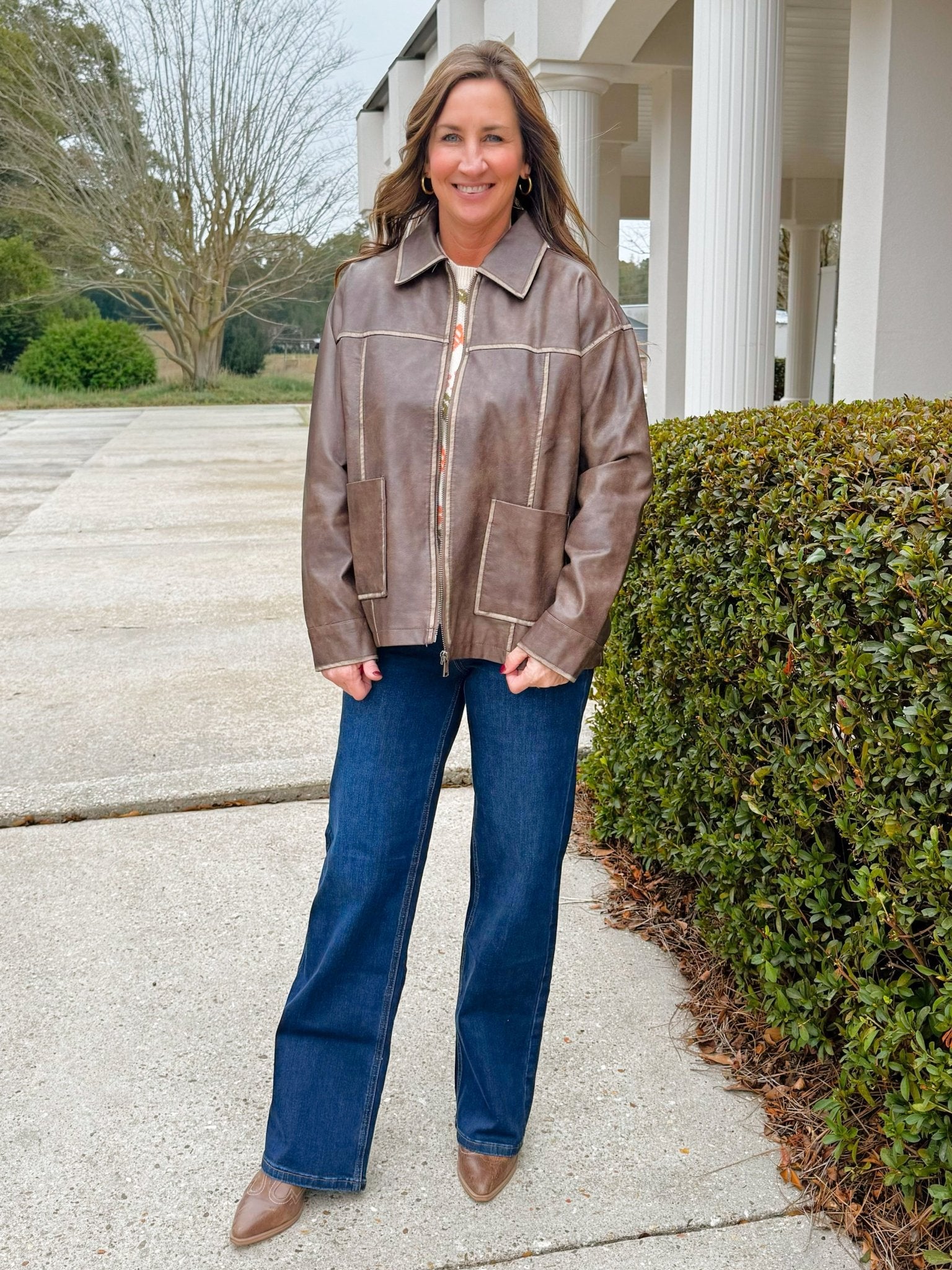 Urban Washed Brown Faux Leather Jacket - Jessi Jayne Boutique