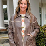 Urban Washed Brown Faux Leather Jacket - Jessi Jayne Boutique
