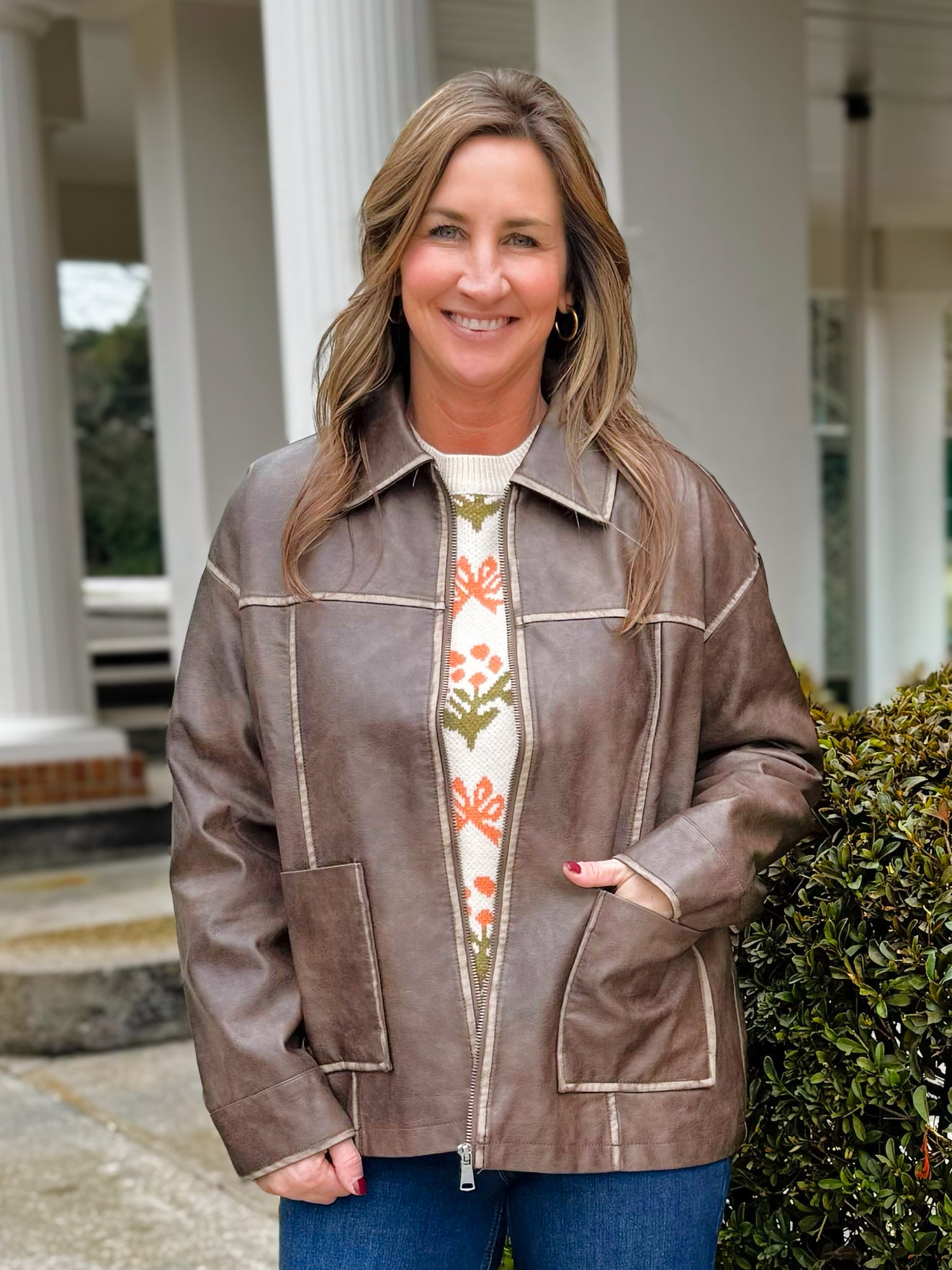 Urban Washed Brown Faux Leather Jacket - Jessi Jayne Boutique
