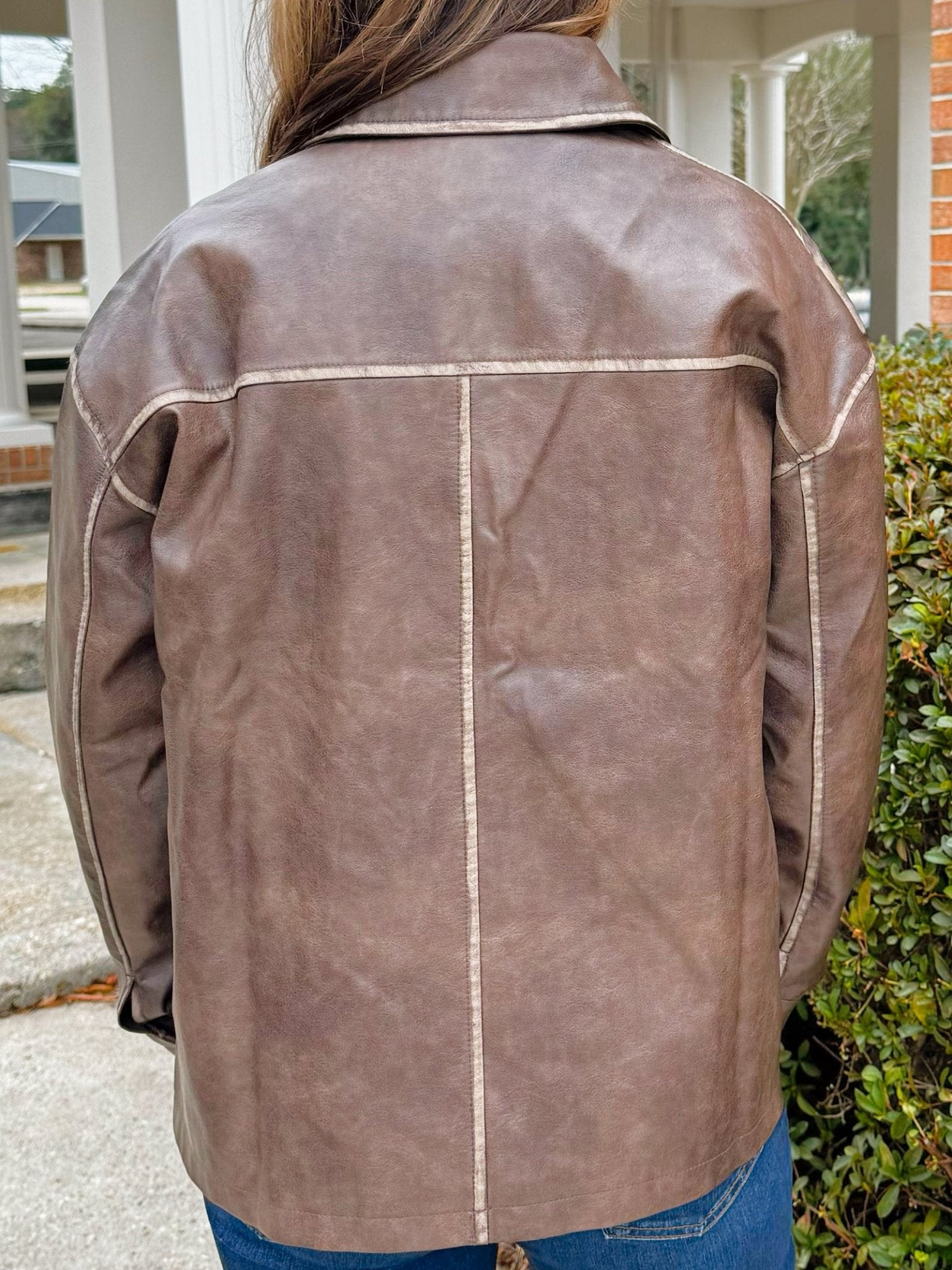 Urban Washed Brown Faux Leather Jacket - Jessi Jayne Boutique