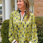 Green Mosaic Mock Neck Top - Jessi Jayne Boutique