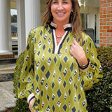 Green Mosaic Mock Neck Top - Jessi Jayne Boutique