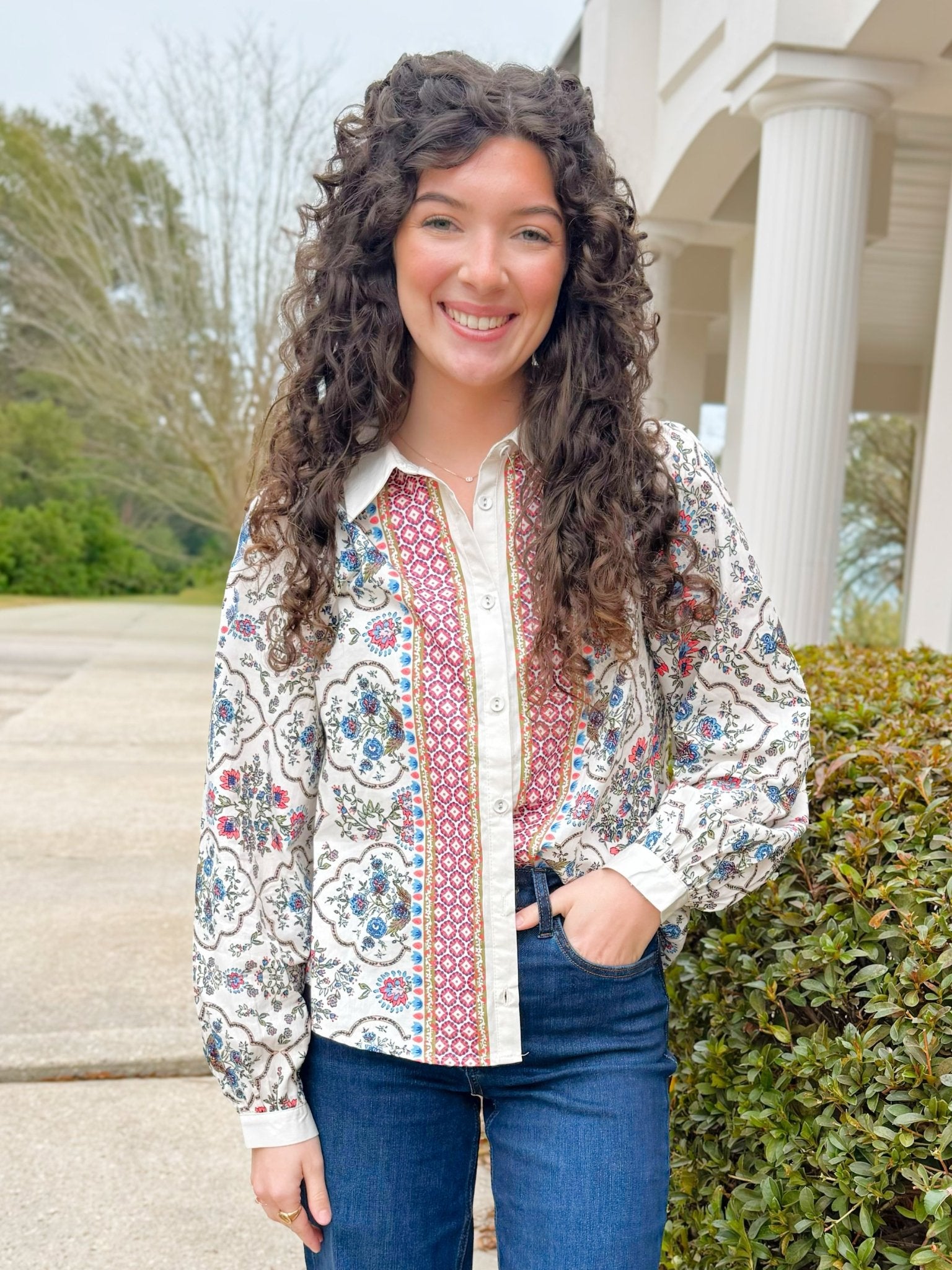 Floral Storyline Button Up Top - Jessi Jayne Boutique