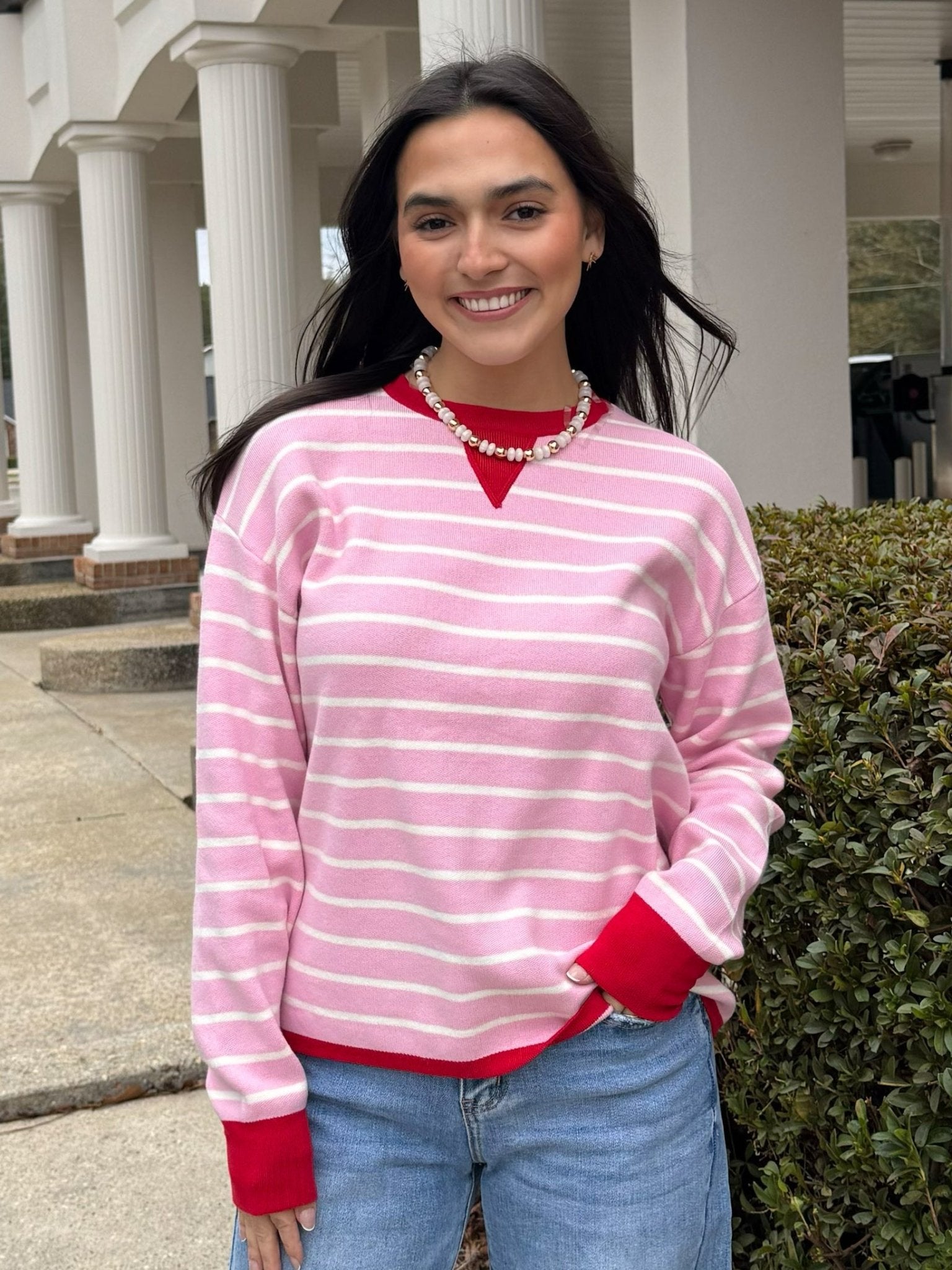 Candy Stripe Contrast Sweater - Jessi Jayne Boutique