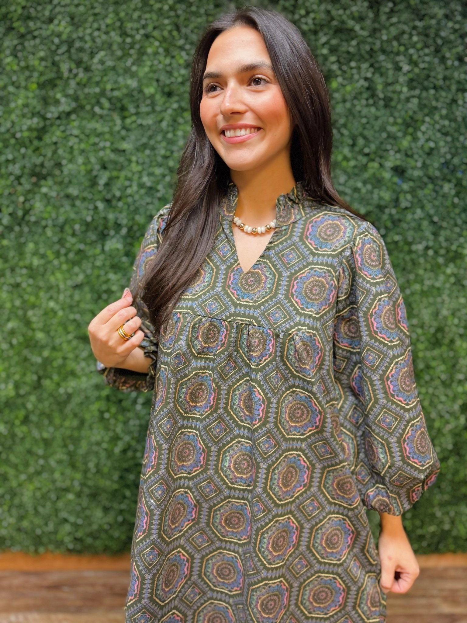 Boho Medallion Puff Sleeve Dress - Jessi Jayne Boutique