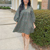 Boho Medallion Puff Sleeve Dress - Jessi Jayne Boutique