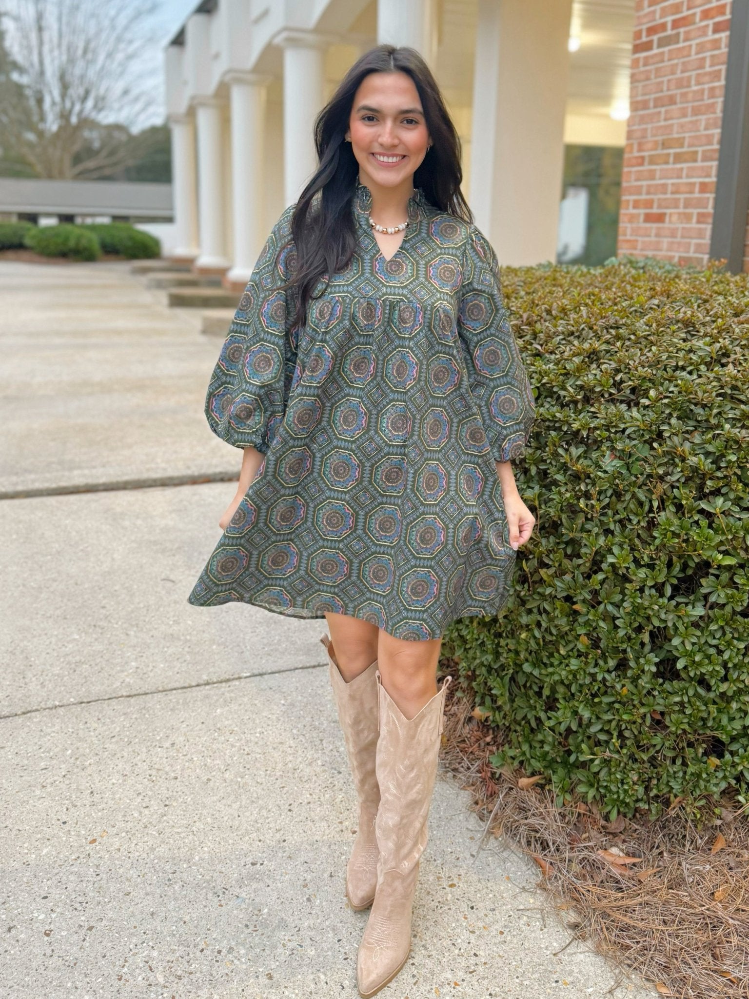 Boho Medallion Puff Sleeve Dress - Jessi Jayne Boutique
