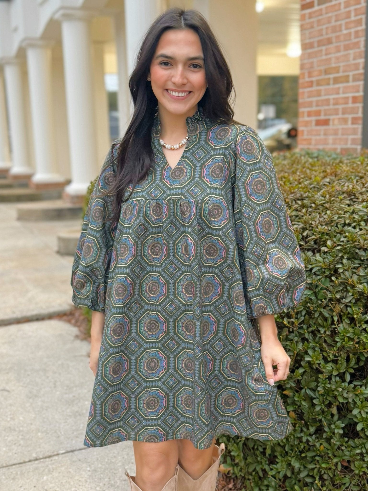 Boho Medallion Puff Sleeve Dress - Jessi Jayne Boutique