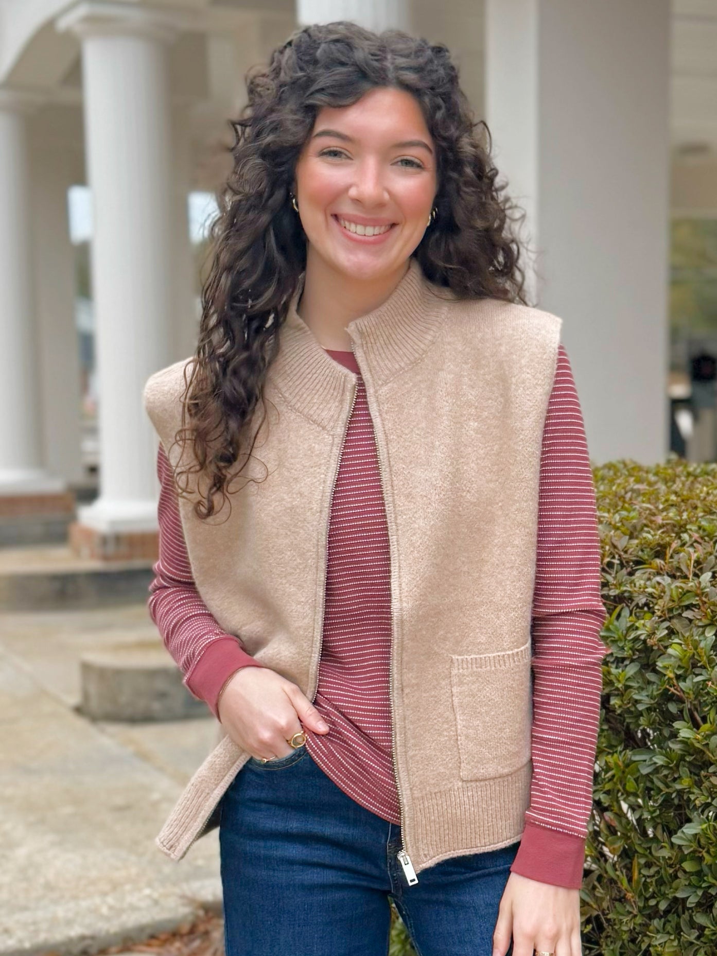 Warm Latte Zip Vest - Jessi Jayne Boutique