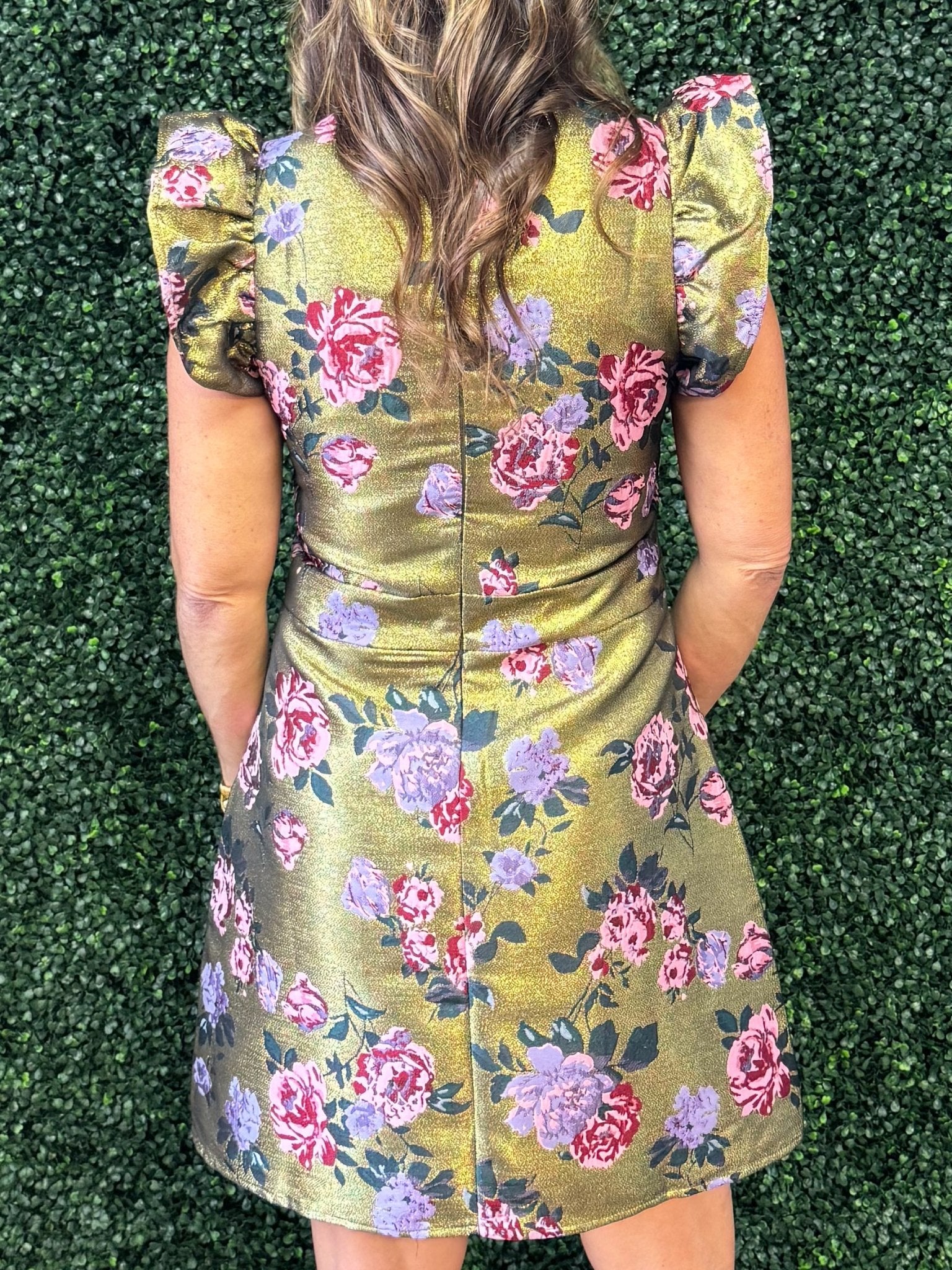 Gilded Rose Ruffle Sleeve Dress - Jessi Jayne Boutique