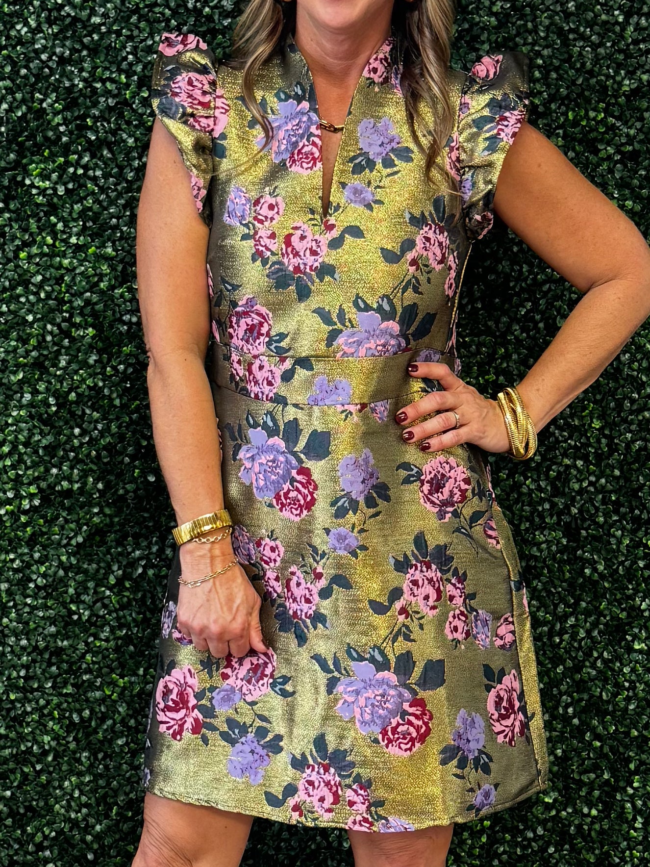 Gilded Rose Ruffle Sleeve Dress - Jessi Jayne Boutique