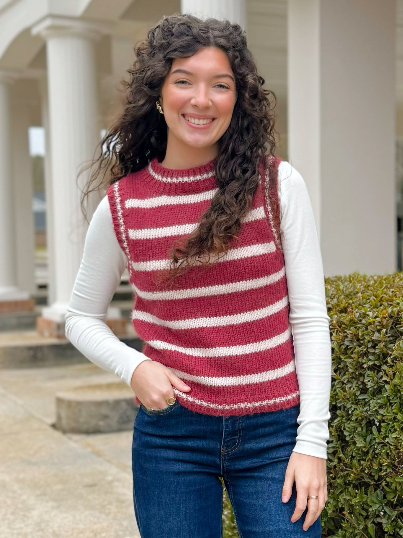 Cranberry Stripe Sweater Vest - Jessi Jayne Boutique