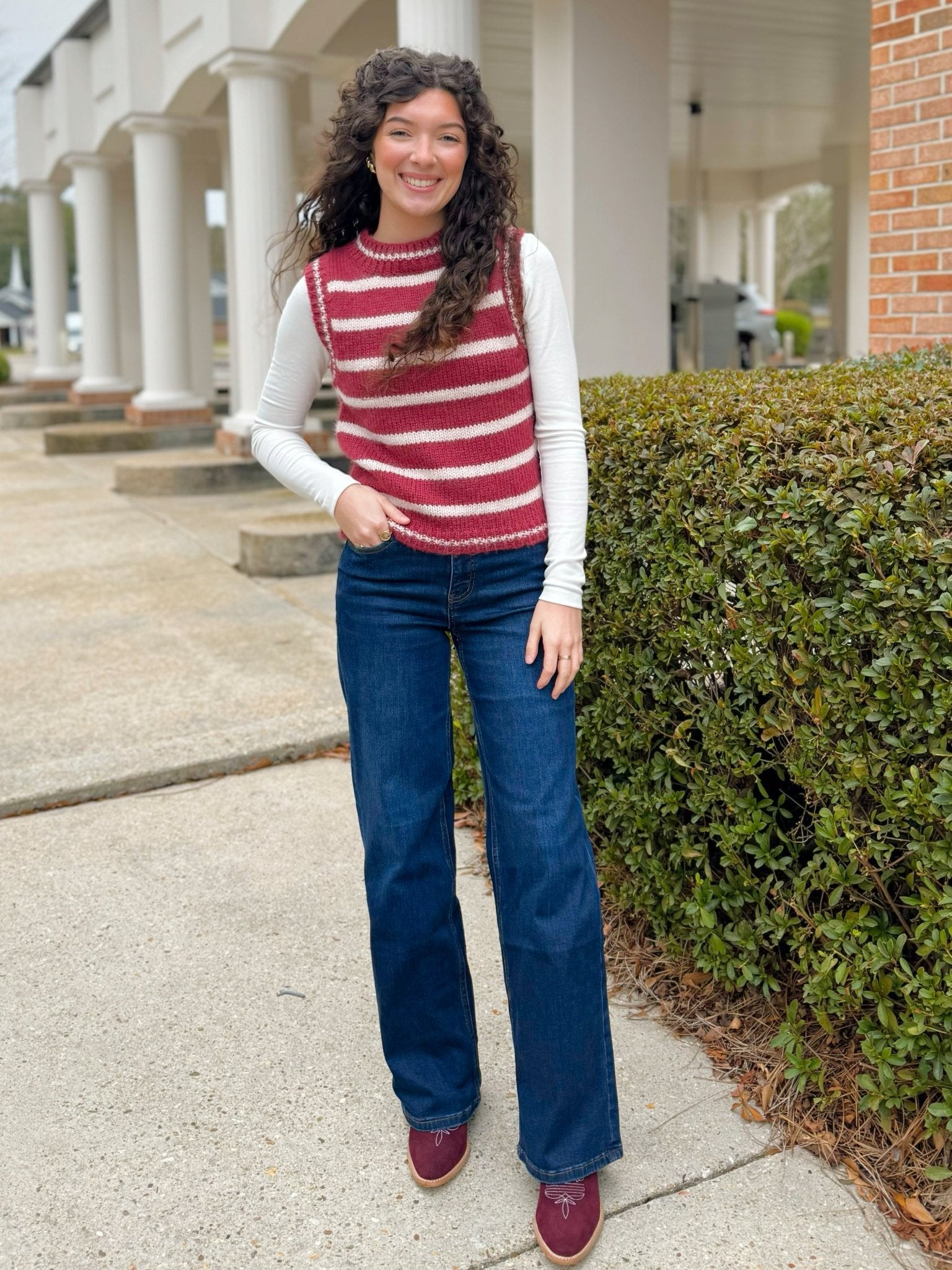 Cranberry Stripe Sweater Vest - Jessi Jayne Boutique
