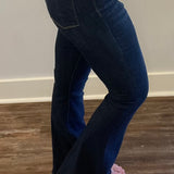 Judy Blue High Rise Raw Hem Dark Wash Flare Jean (Tall) - Jessi Jayne Boutique