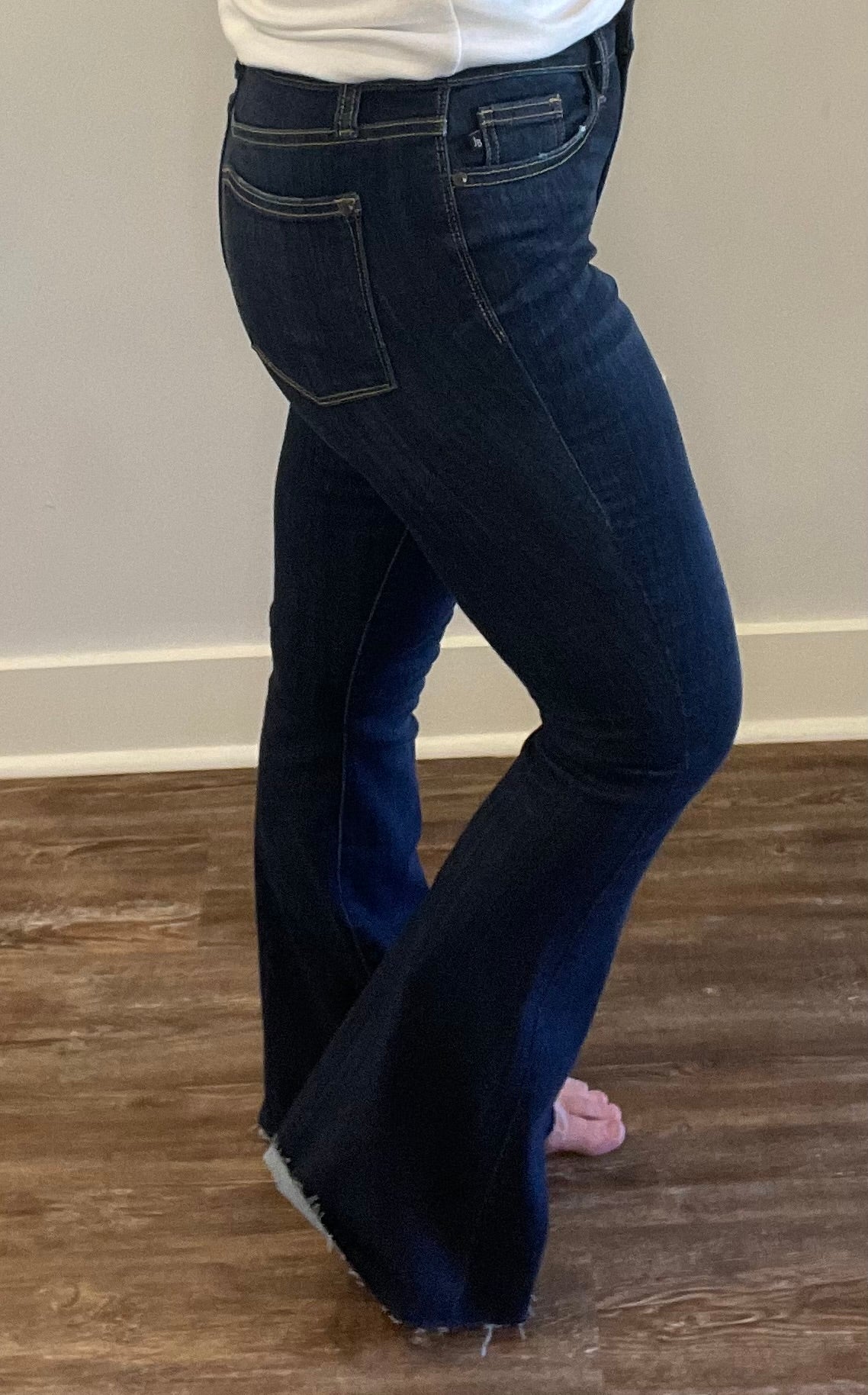Judy Blue High Rise Raw Hem Dark Wash Flare Jean (Tall) - Jessi Jayne Boutique