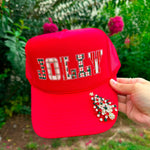 JOLLY (plaid font) Red Trucker Hat - Jessi Jayne Boutique
