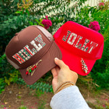 JOLLY (plaid font) Red Trucker Hat - Jessi Jayne Boutique
