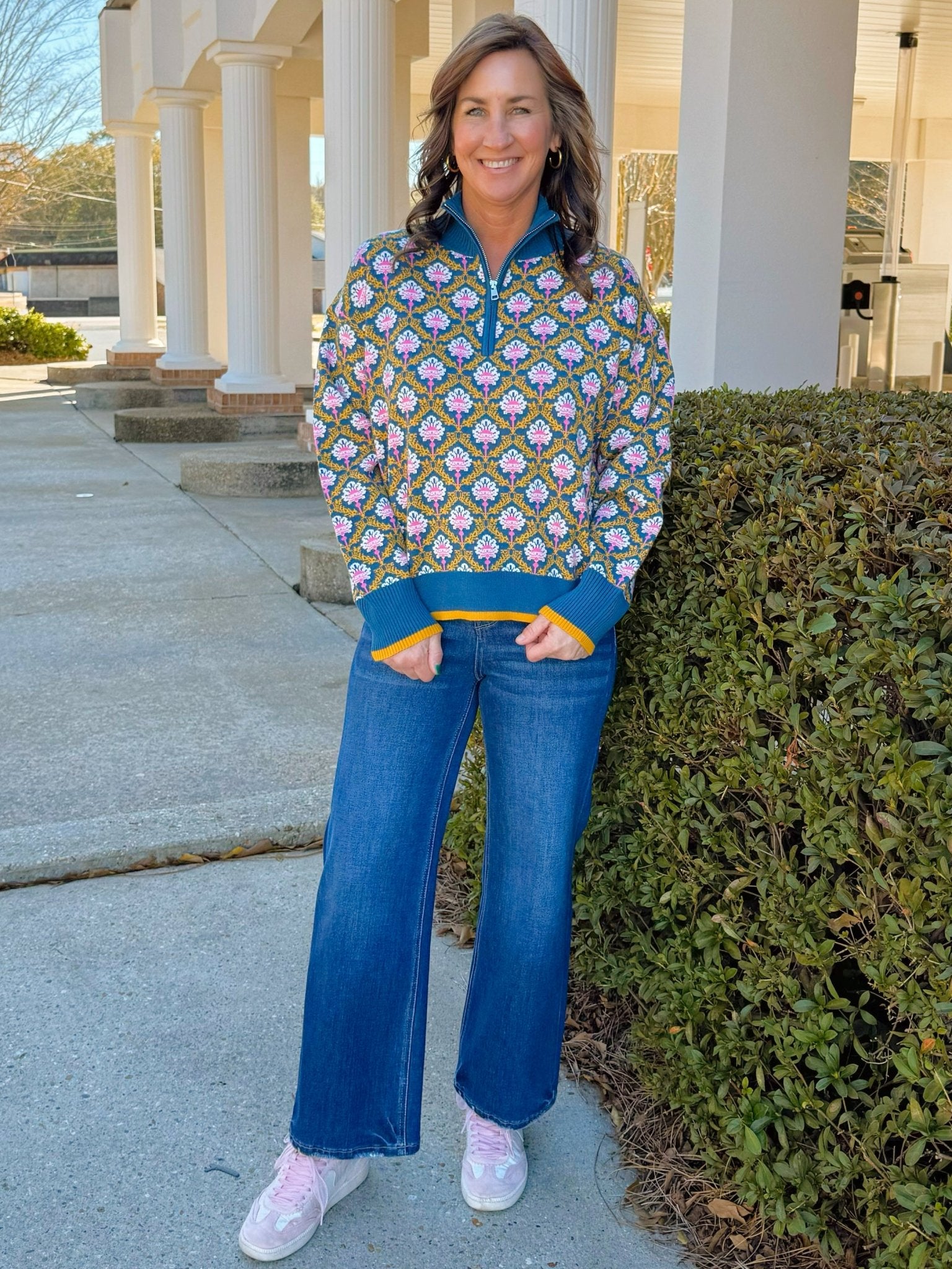 Vintage Garden Half Zip Pullover Sweater - Jessi Jayne Boutique