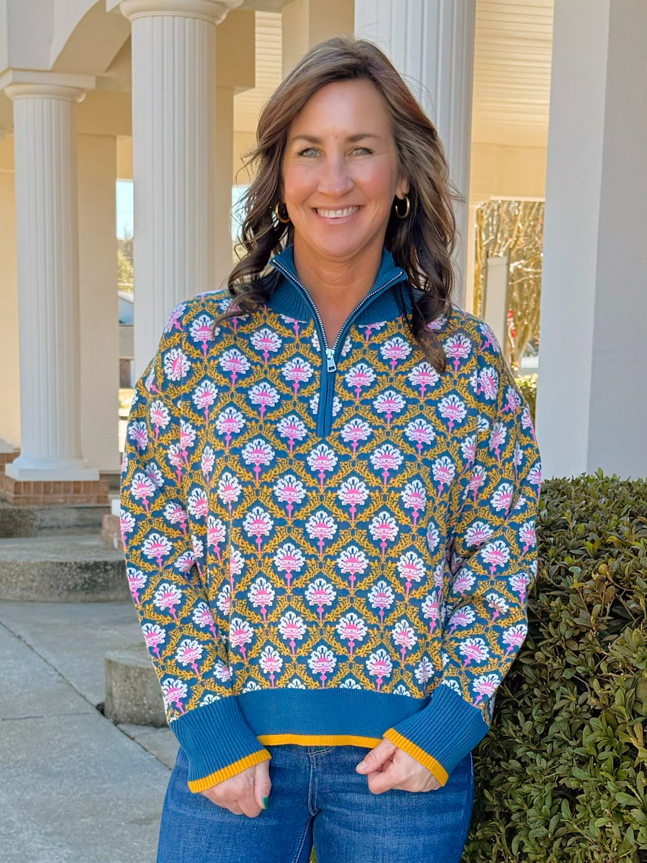 Vintage Garden Half Zip Pullover Sweater - Jessi Jayne Boutique