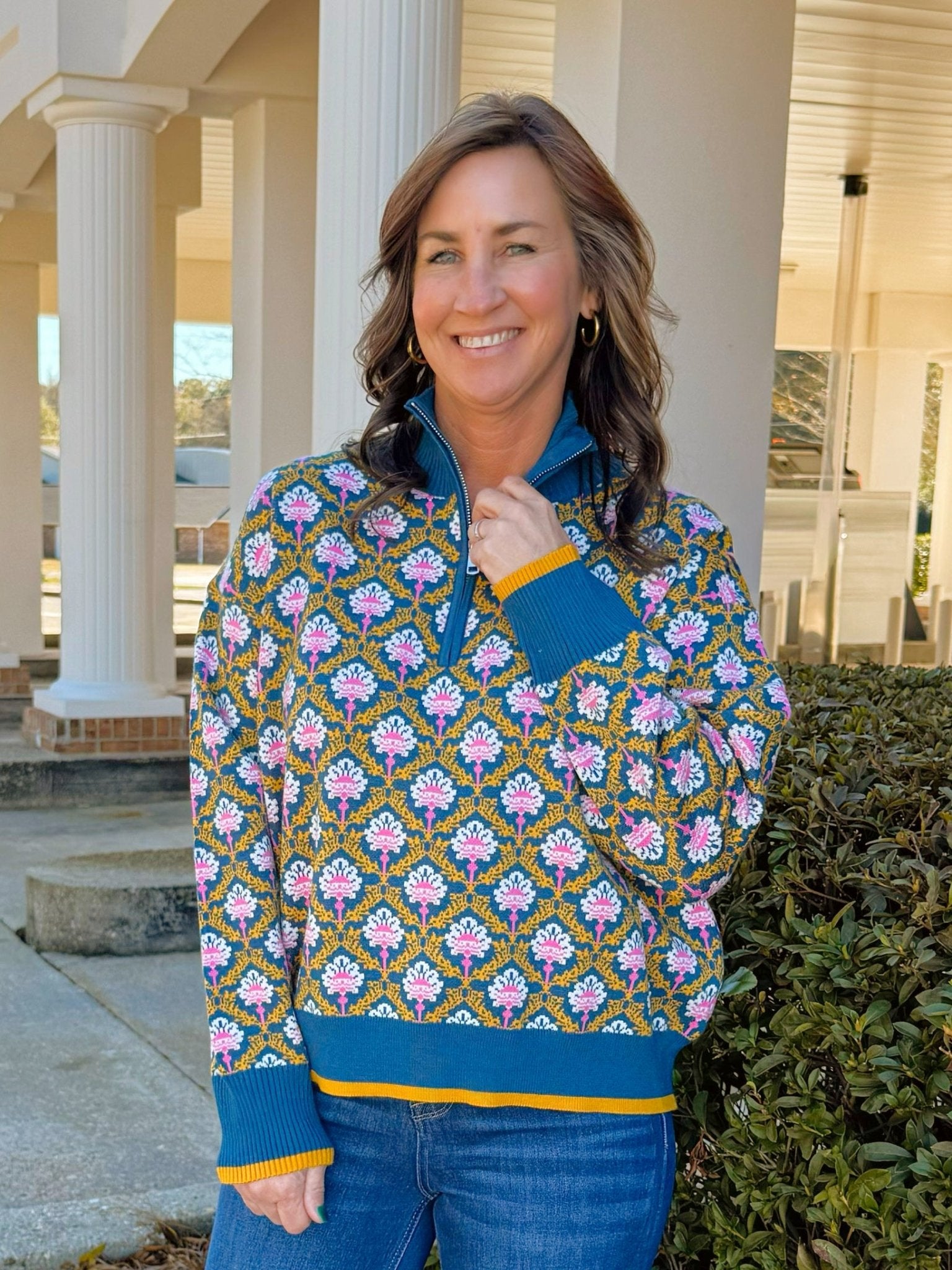 Vintage Garden Half Zip Pullover Sweater - Jessi Jayne Boutique