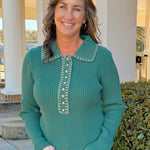 Evergreen Stitch Collared Sweater Top - Jessi Jayne Boutique